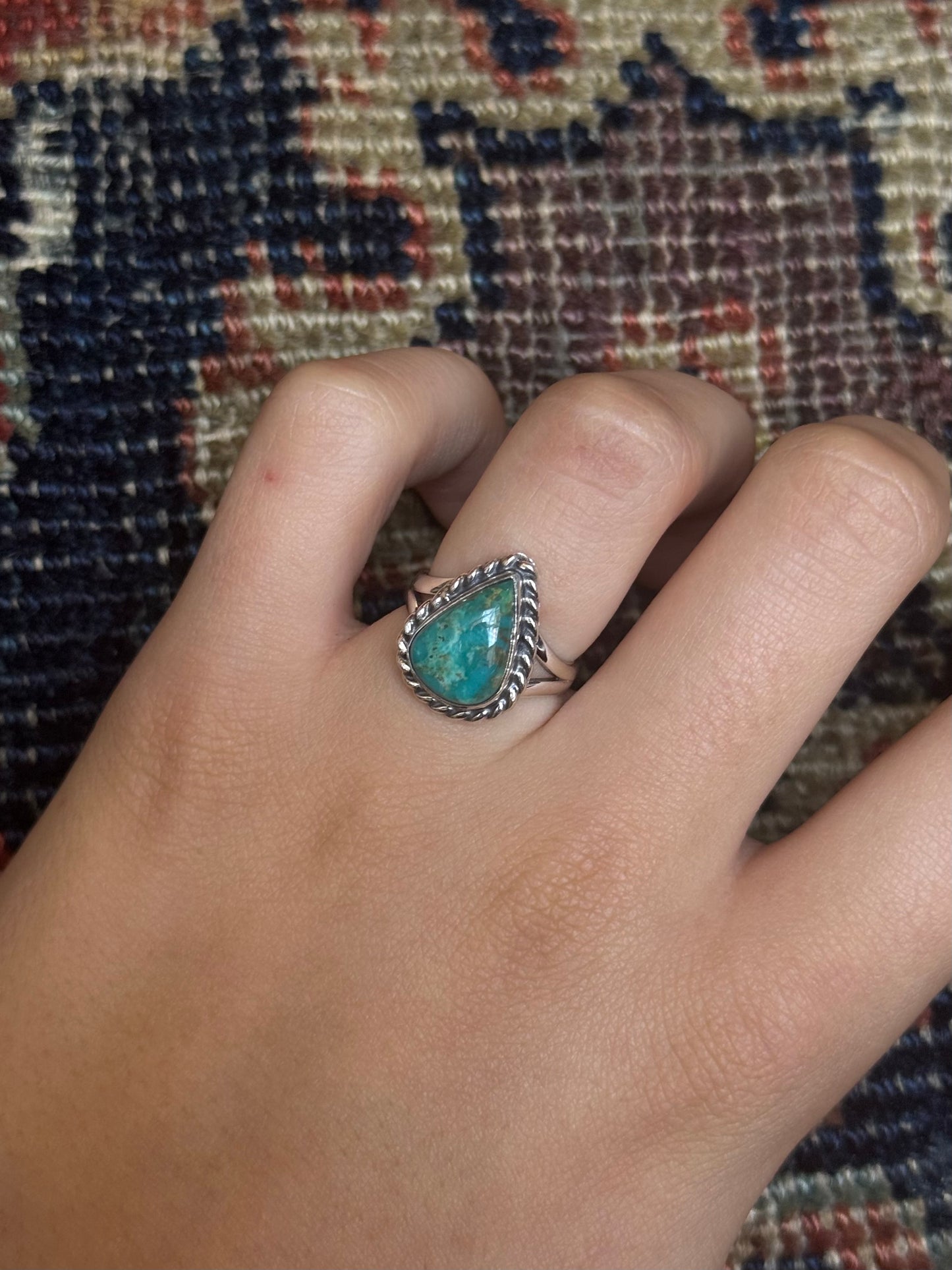 Turquoise Rope Ring | 925 Sterling Silver | Size 6 C211