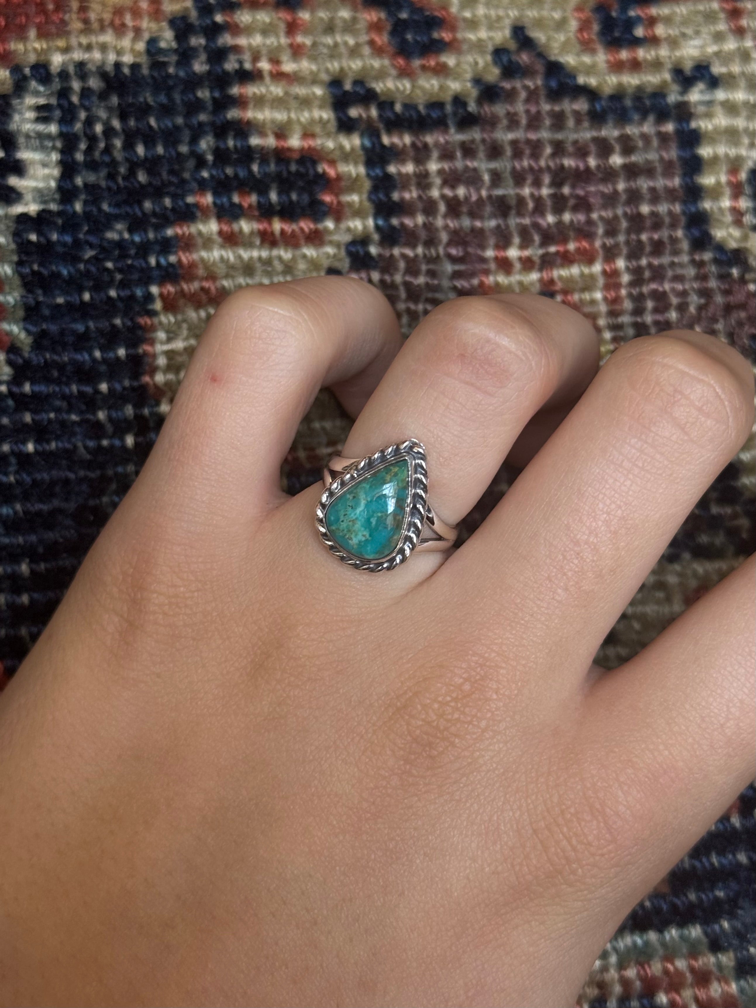 Turquoise Rope Ring | 925 Sterling Silver | Size 6 C211