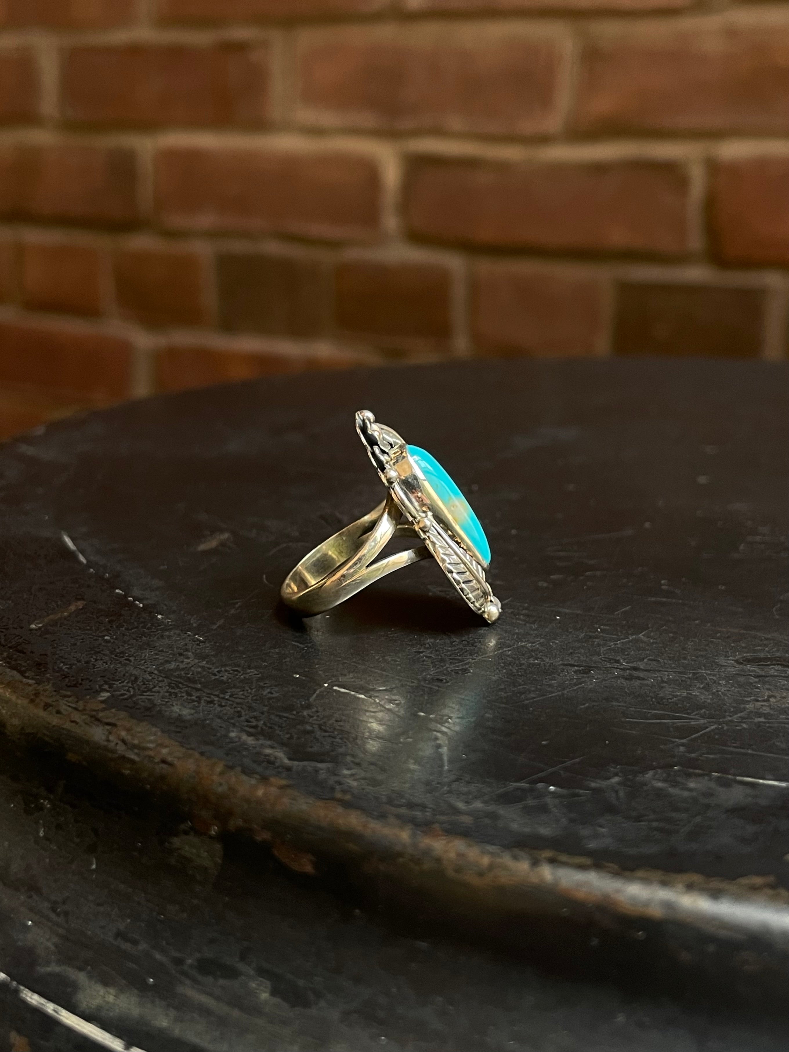 Turquoise Feather Ring Size 7 | Sterling Silver E887