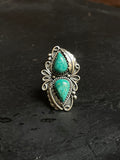 Kingman Turquoise Feather Ring Size 8 | 925 Sterling Silver Southwest E187