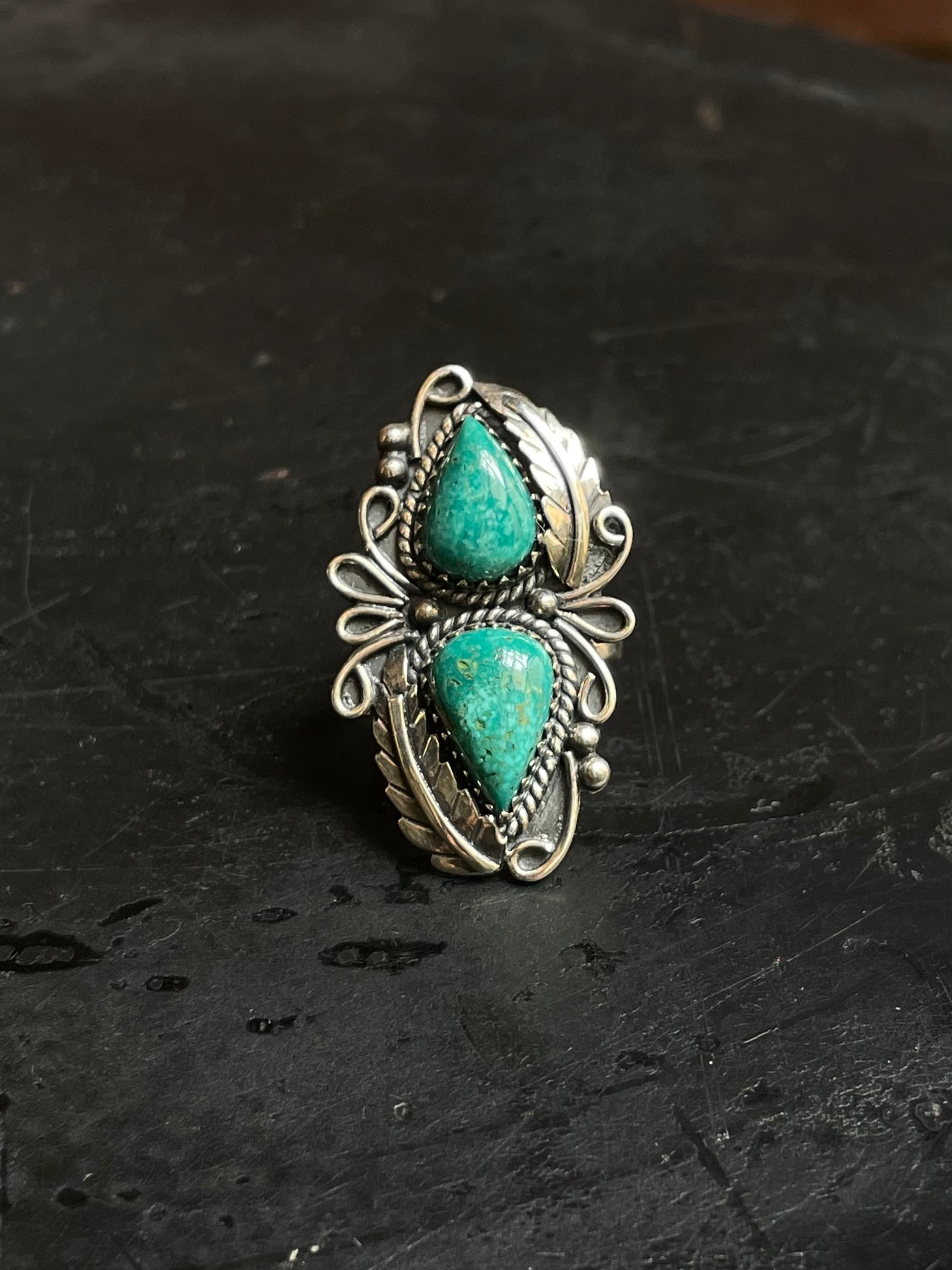 Kingman Turquoise Feather Ring Size 8 | 925 Sterling Silver Southwest E187