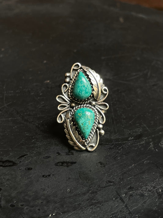 Kingman Turquoise Feather Ring Size 8 | 925 Sterling Silver Southwest E187