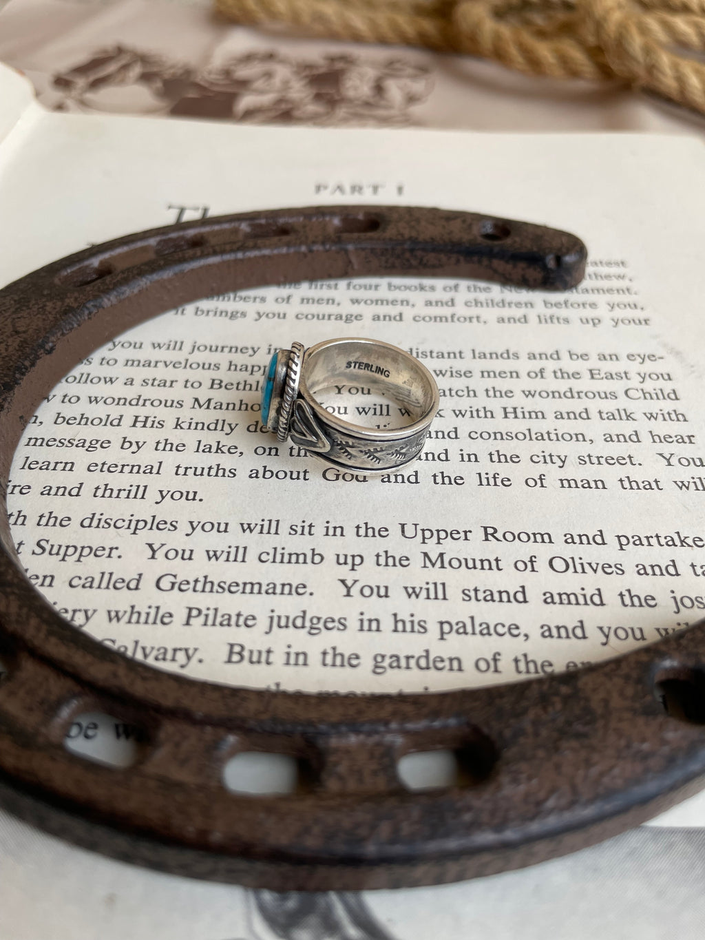 Turquoise Oval Stamped Ring | 925 Sterling Silver Size 7 G817