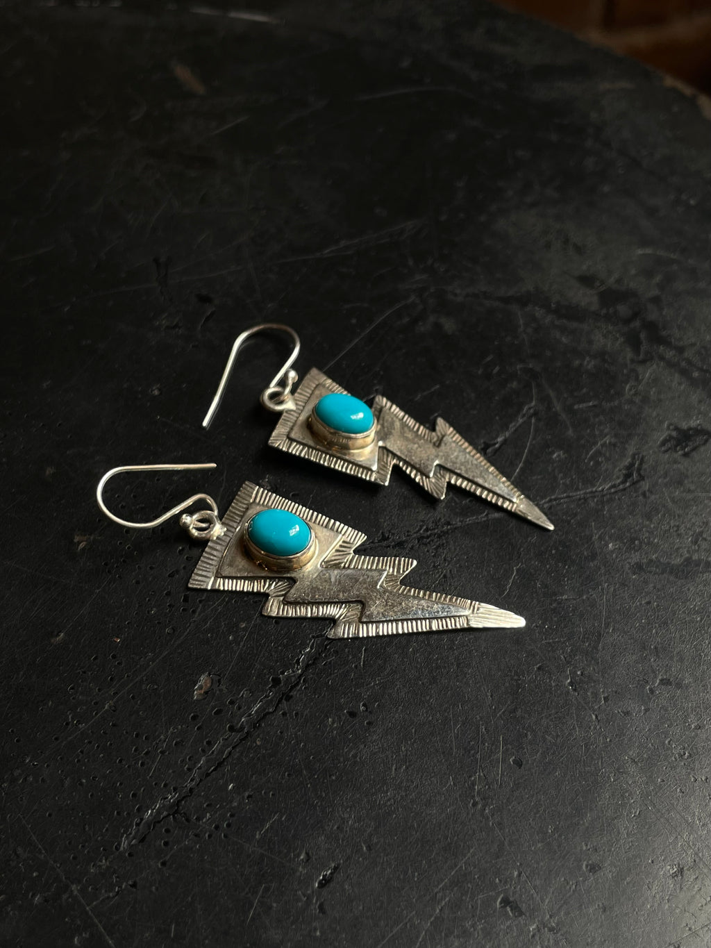 Kingman Turquoise Lightning Bolt Dangle Earrings | 925 Sterling Silver C968