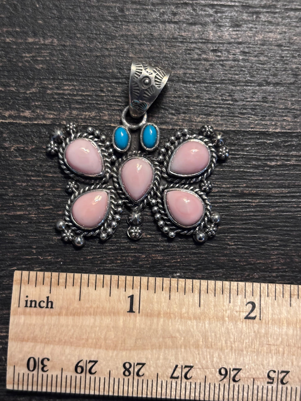 Pink Conch Turquoise Butterfly Pendant | 925 Sterling Silver A116