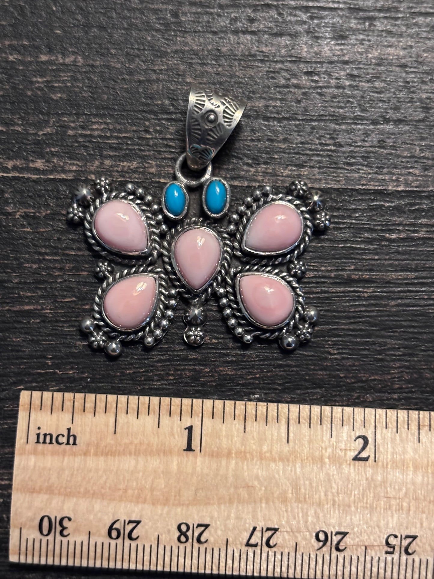 Pink Conch Turquoise Butterfly Pendant | 925 Sterling Silver A116