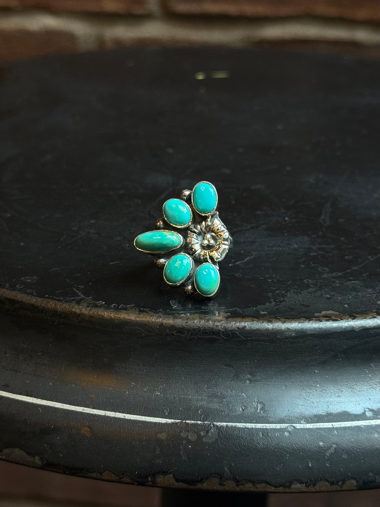 Turquoise Flower Ring | Sterling Silver | Size 7 | C120