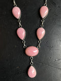 Pink Conch Lariat Necklace | Teardrop Station Drop | 925 Silver E554