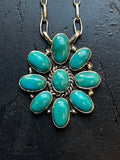 Kingman Turquoise Cluster Necklace | Sterling Silver E940