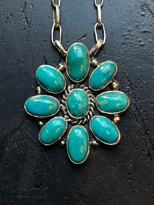 Kingman Turquoise Cluster Necklace | Sterling Silver E940