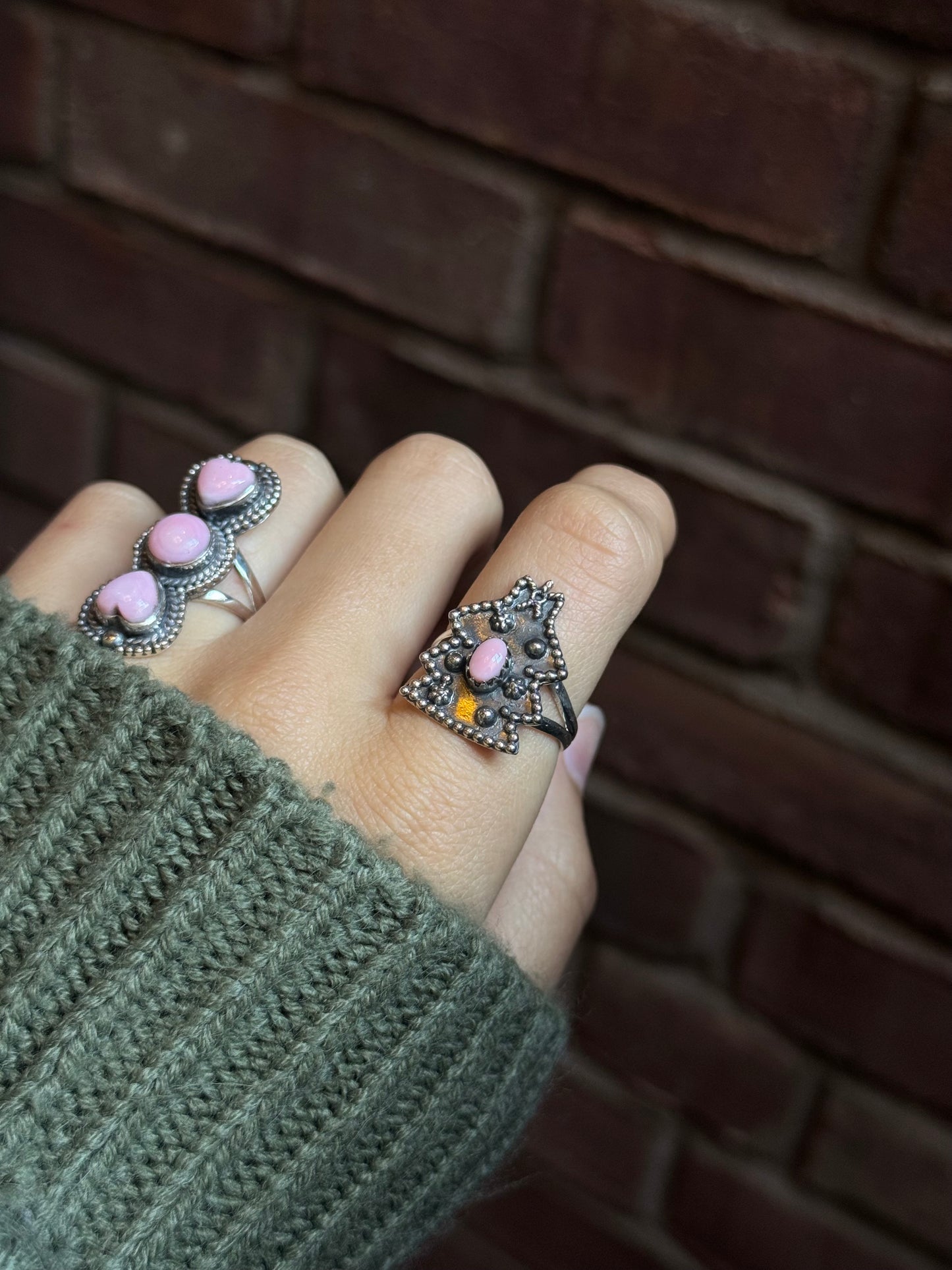 Pink Conch Christmas Tree Ring Size 9 | 925 Sterling Silver C453