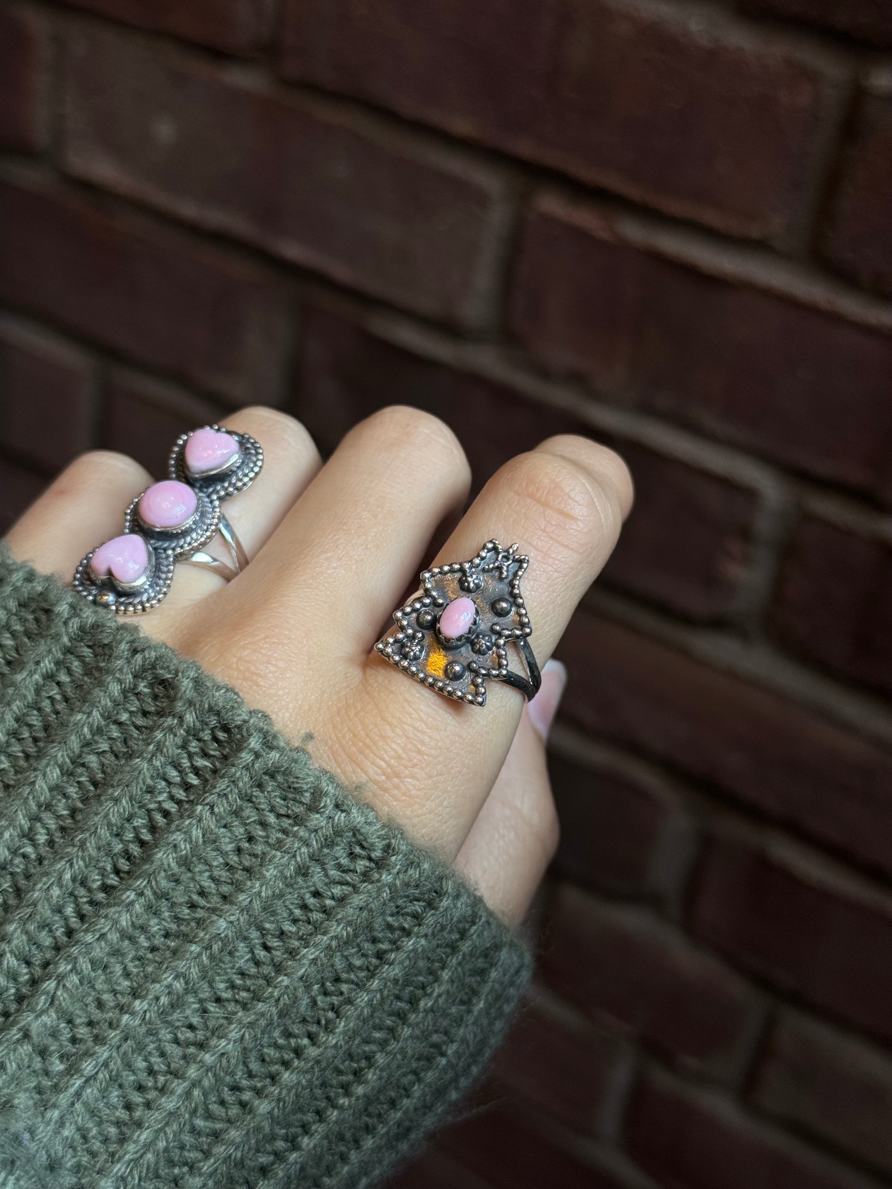 Pink Conch Christmas Tree Ring Size 9 | 925 Sterling Silver C453