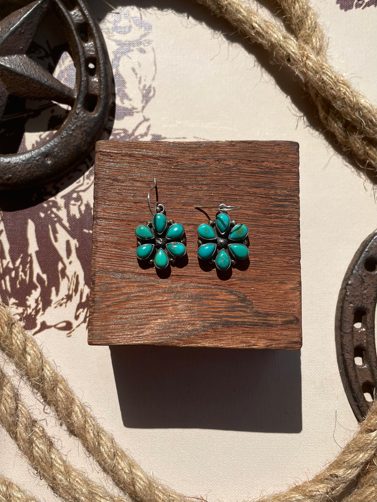 Turquoise Cluster Flower Dangle Earrings | 925 Sterling Silver G706
