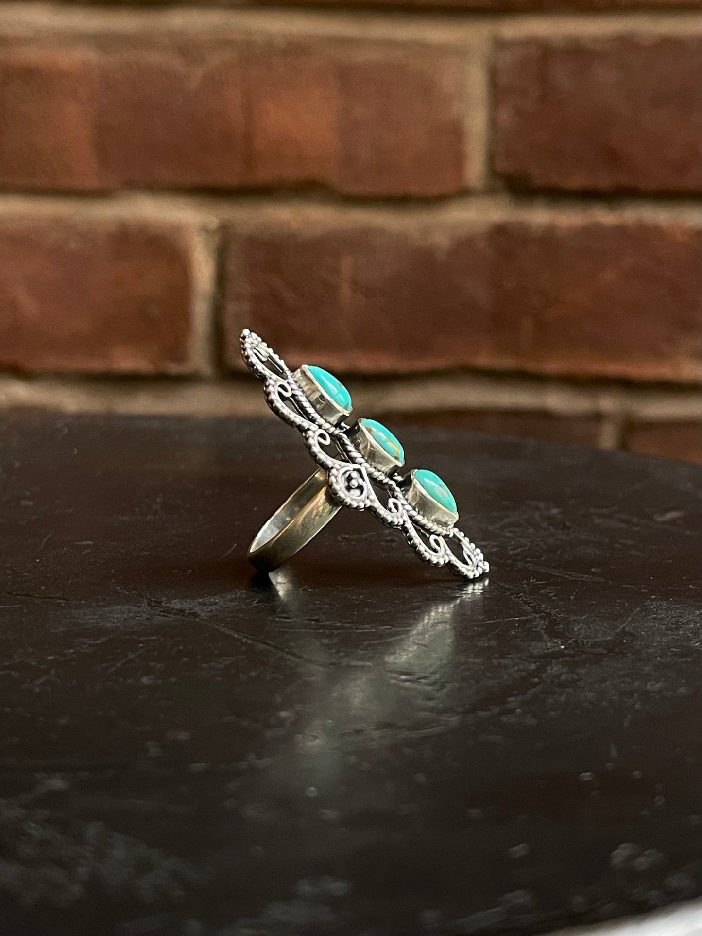Kingman Turquoise Row Ring Size 7 | 925 Sterling Silver G511
