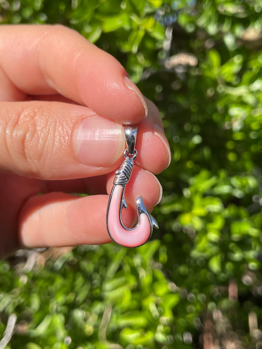 Pink Conch Fish Hook Pendant | 925 Sterling Silver B608