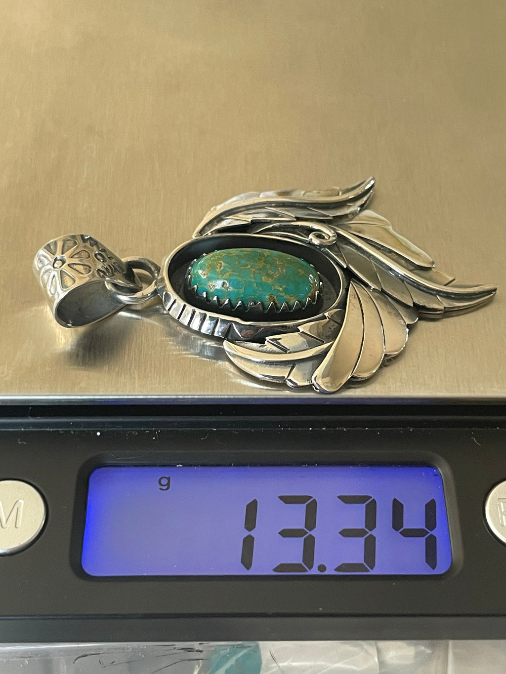 Turquoise Feather Pendant | 925 Sterling Silver Y37