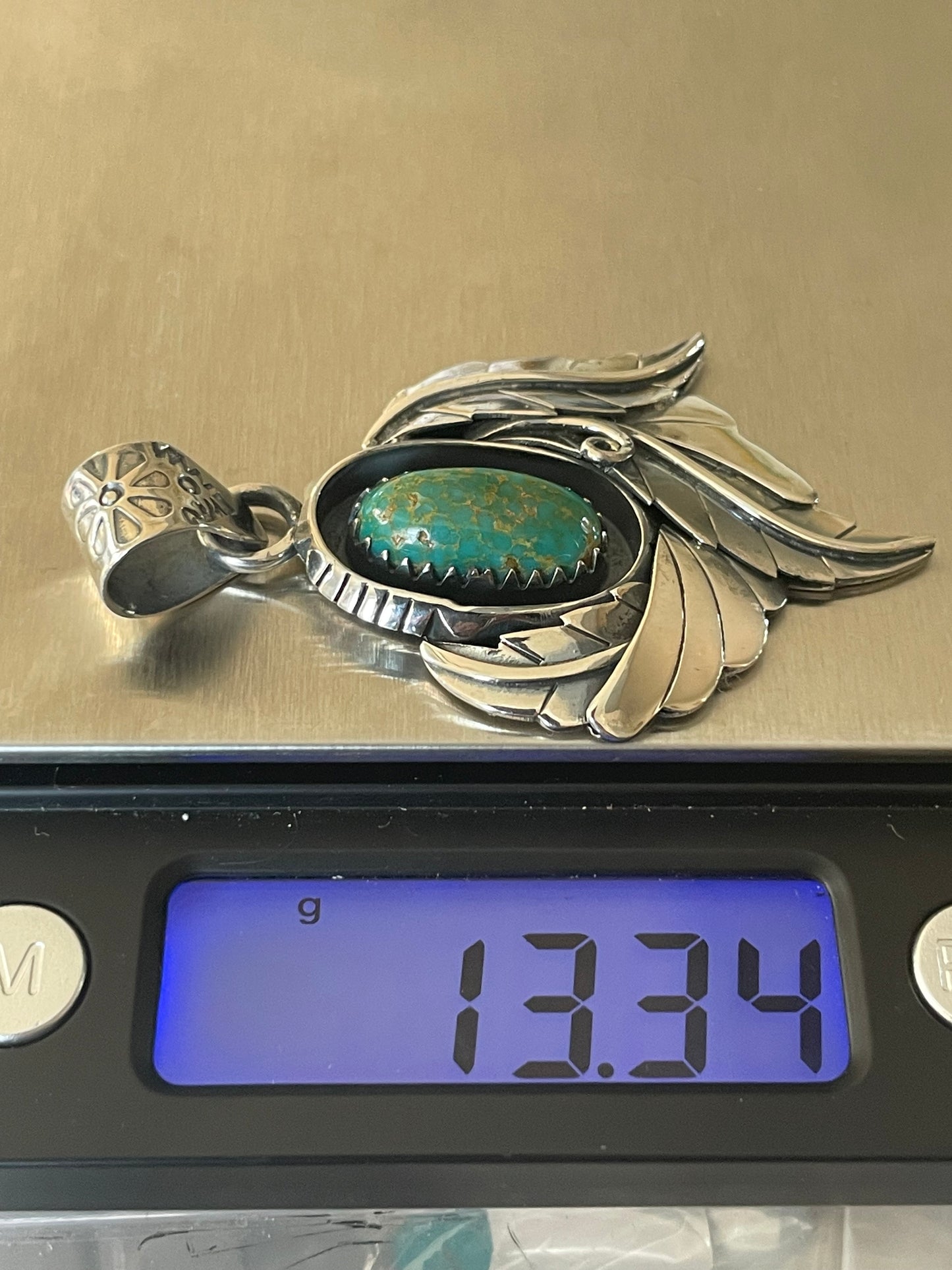 Turquoise Feather Pendant | 925 Sterling Silver Y37
