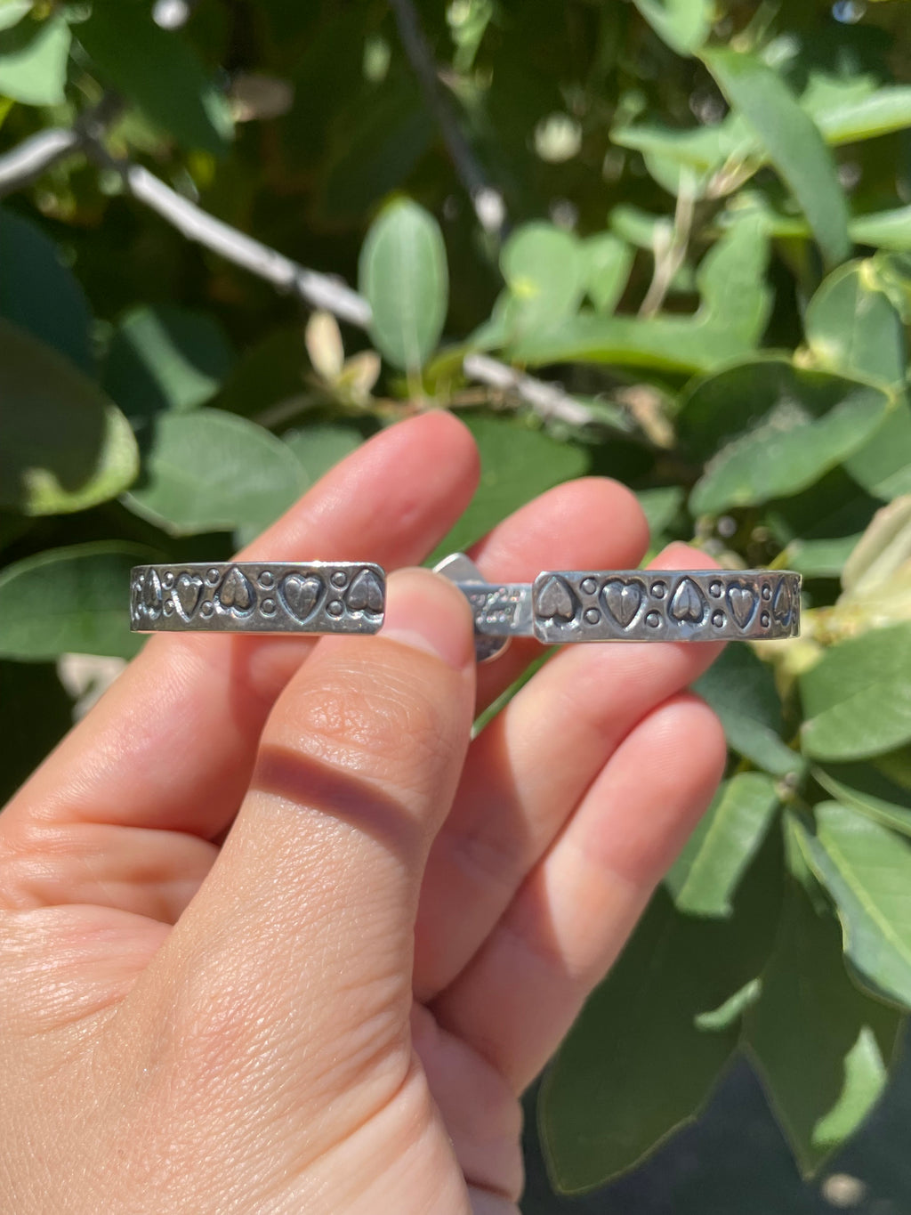 Kingman Turquoise Heart Stamped Cuff Bracelet | Sterling Silver D144