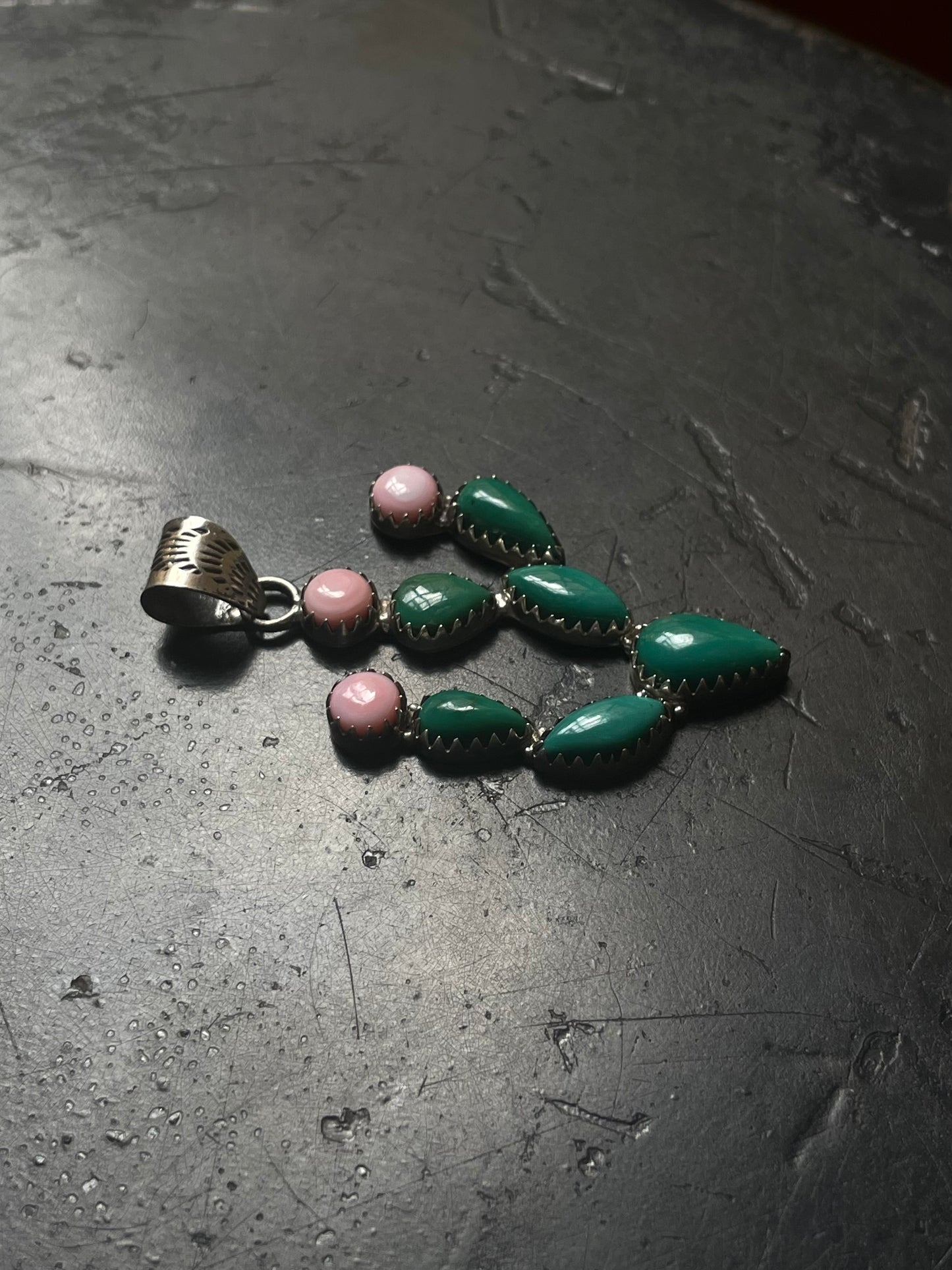Turquoise Pink Conch Cactus Pendant | Sterling Silver E702