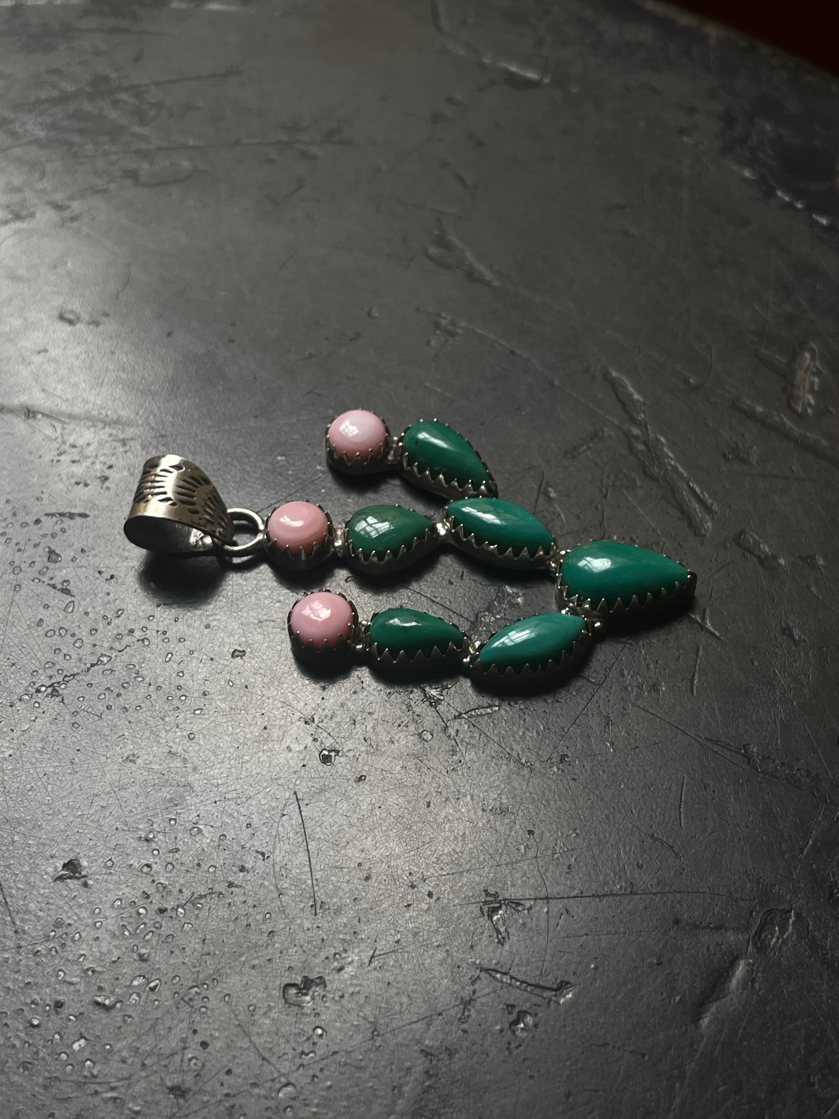 Turquoise Pink Conch Cactus Pendant | Sterling Silver E702