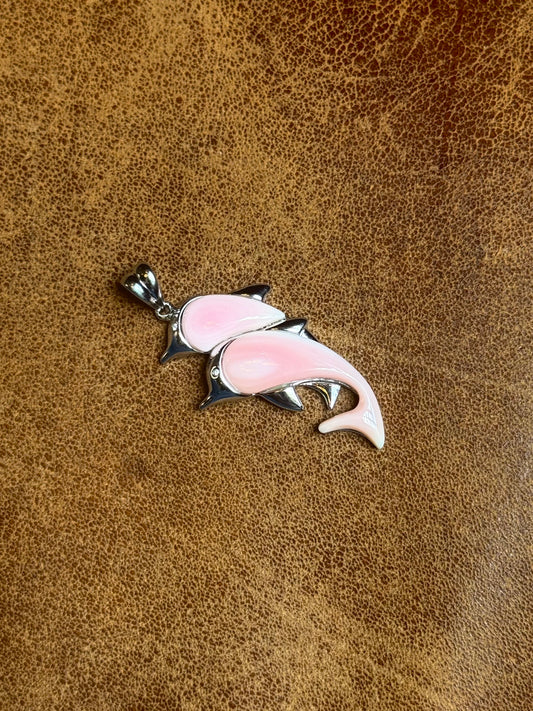 Pink Conch Dolphin Pendant | Sterling Silver | A806