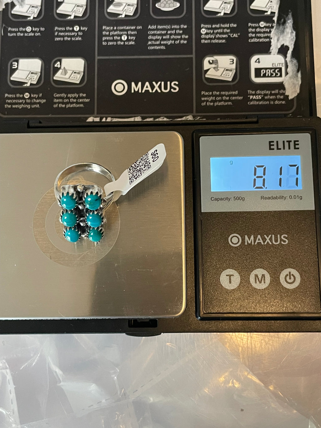 Kingman Turquoise Rectangle Cluster Ring | Sterling Silver | Size 8 | A099