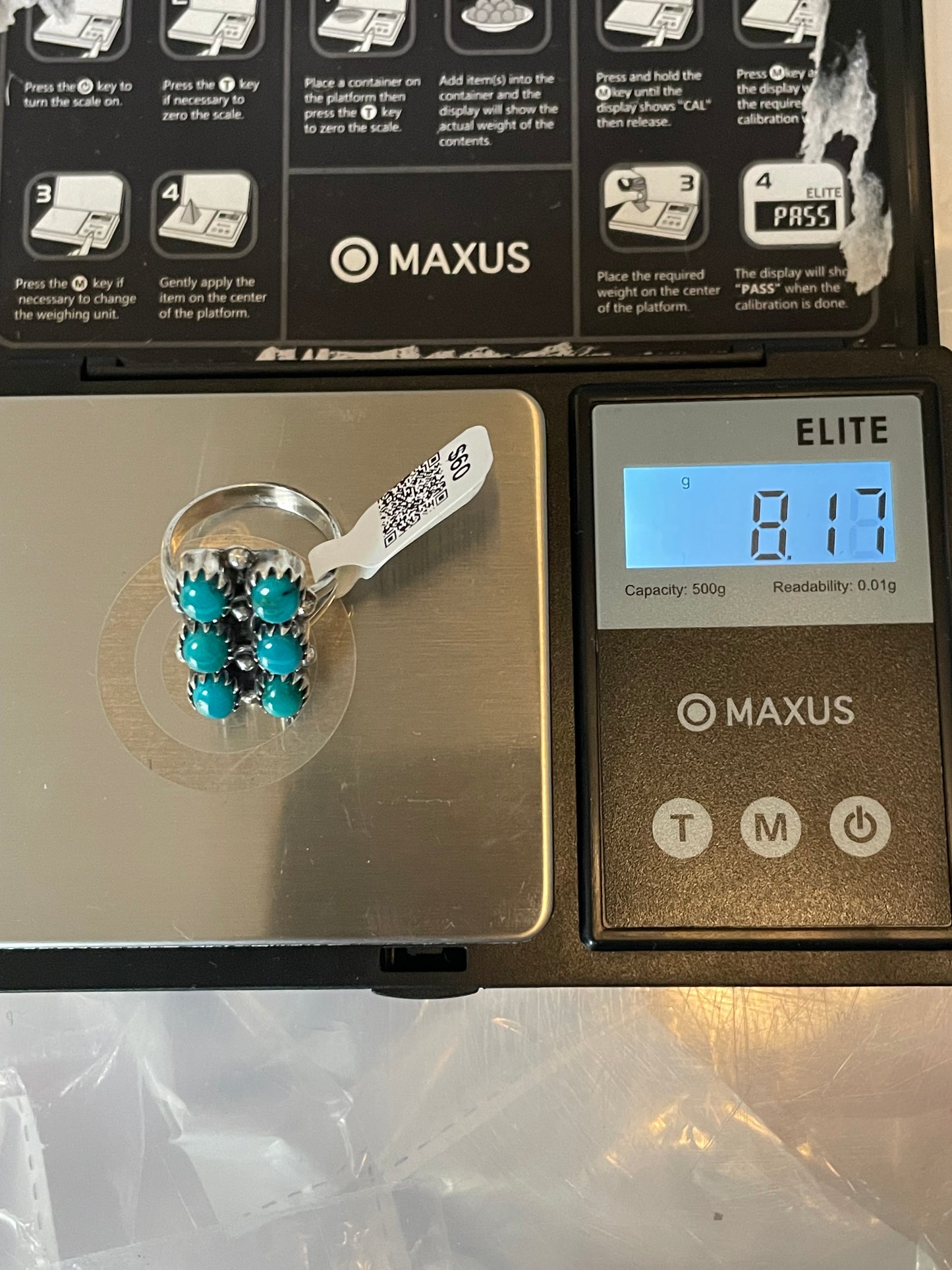 Kingman Turquoise Rectangle Cluster Ring | Sterling Silver | Size 8 | A099