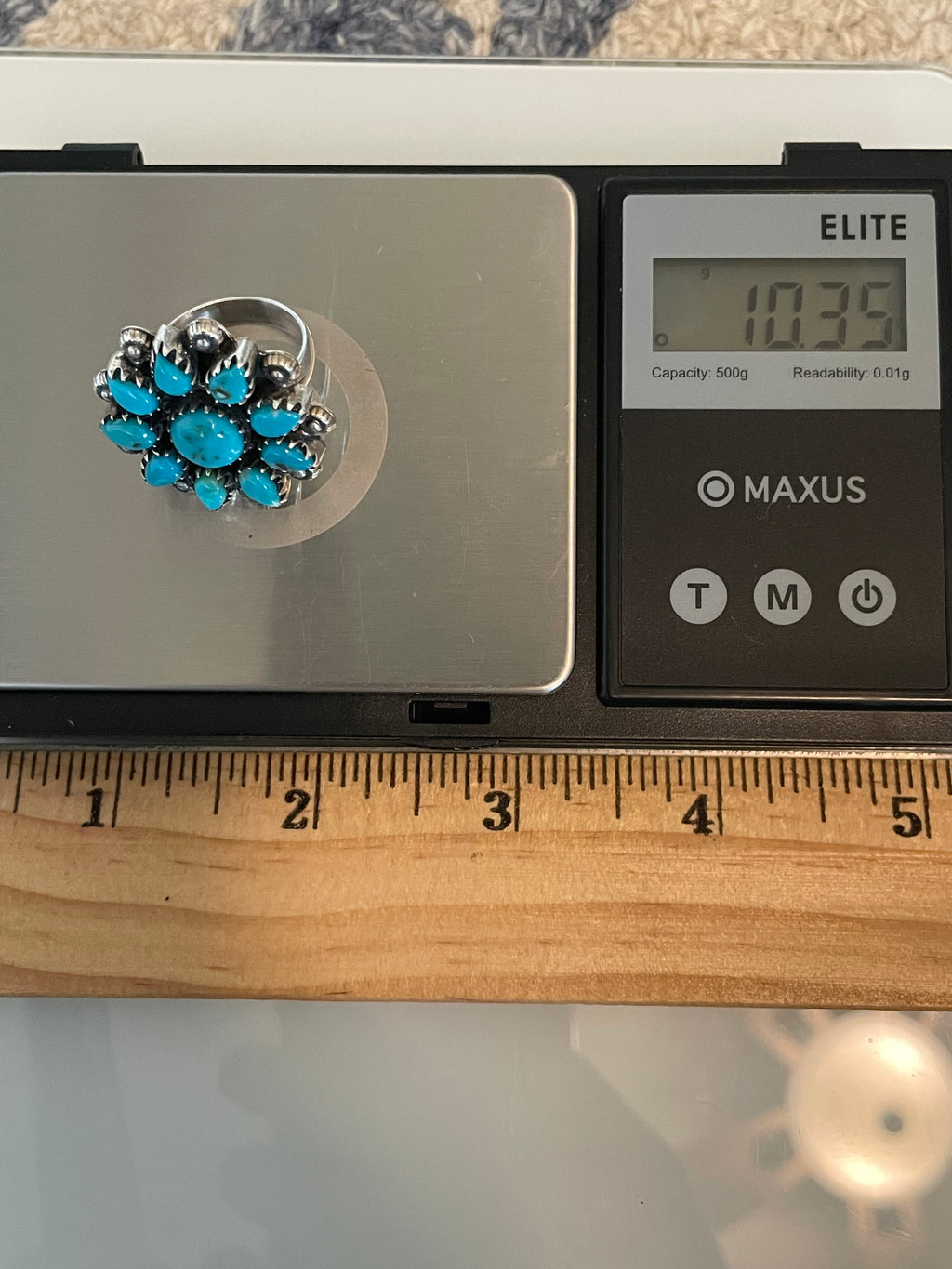 Kingman Turquoise Flower Cluster Ring Size 6.75 | 925 Sterling Silver G577