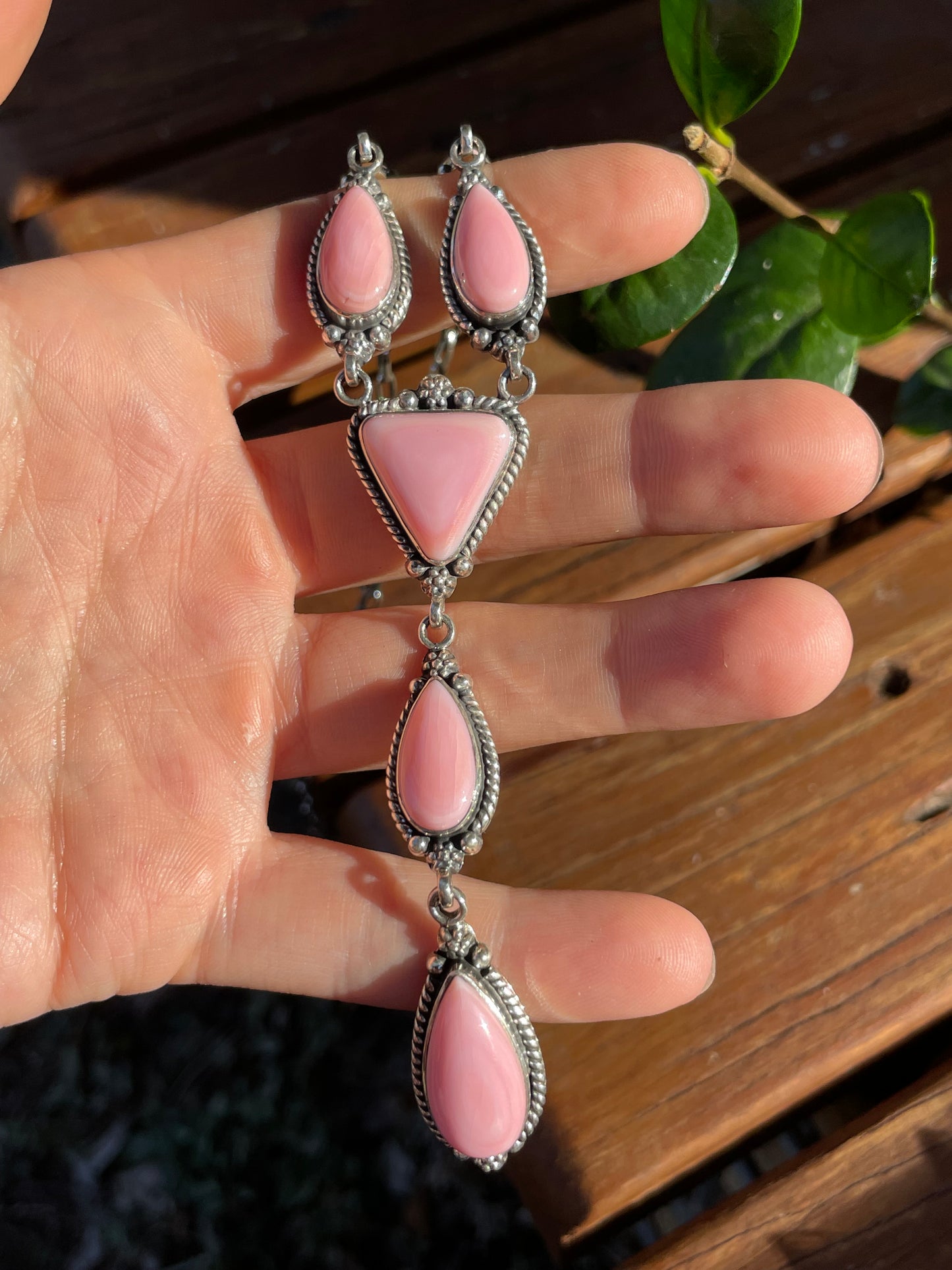 Pink Conch Drop Necklace | Sterling Silver 925 | Long Teardrop Statement | B890