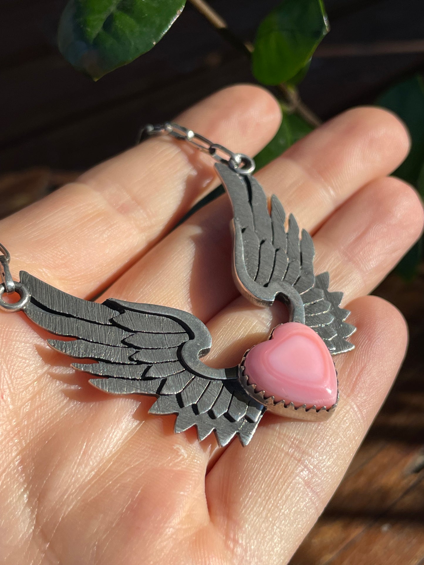 Pink Conch Heart with Wings Necklace | Sterling Silver 925 | B900
