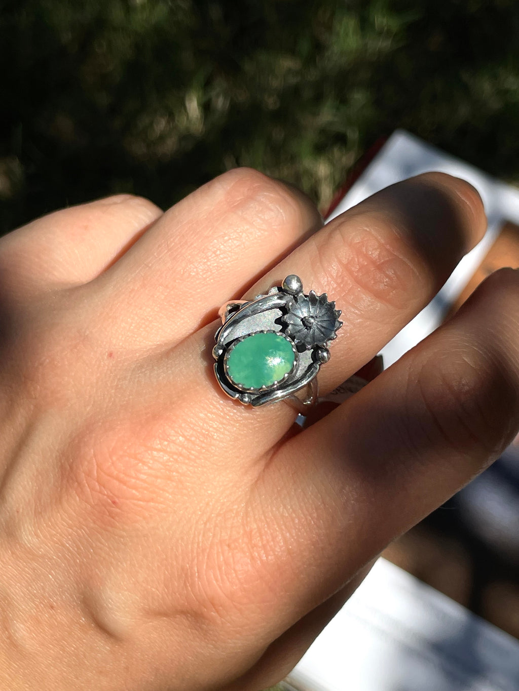 Turquoise Floral Ring | 925 Sterling Silver | Size 8 D349