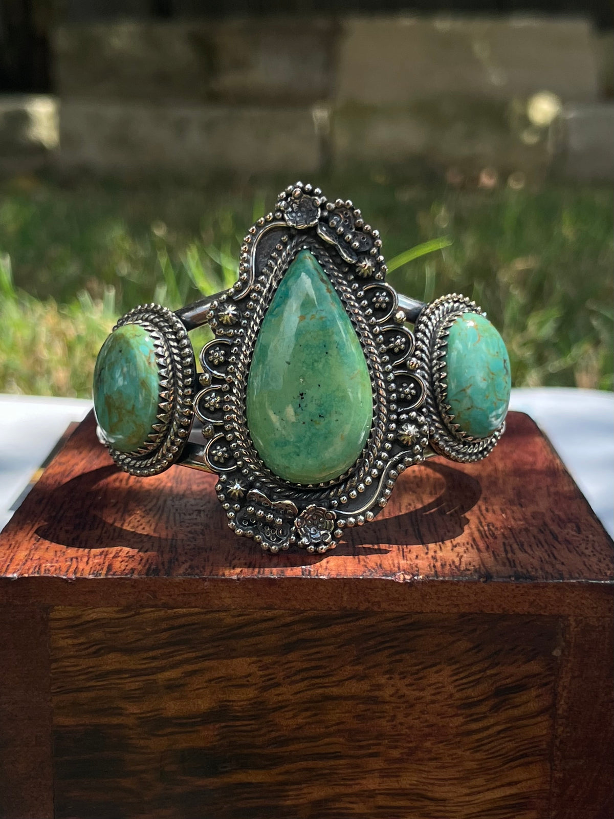 Turquoise Three Stone Cuff Bracelet | 925 Sterling Silver D255