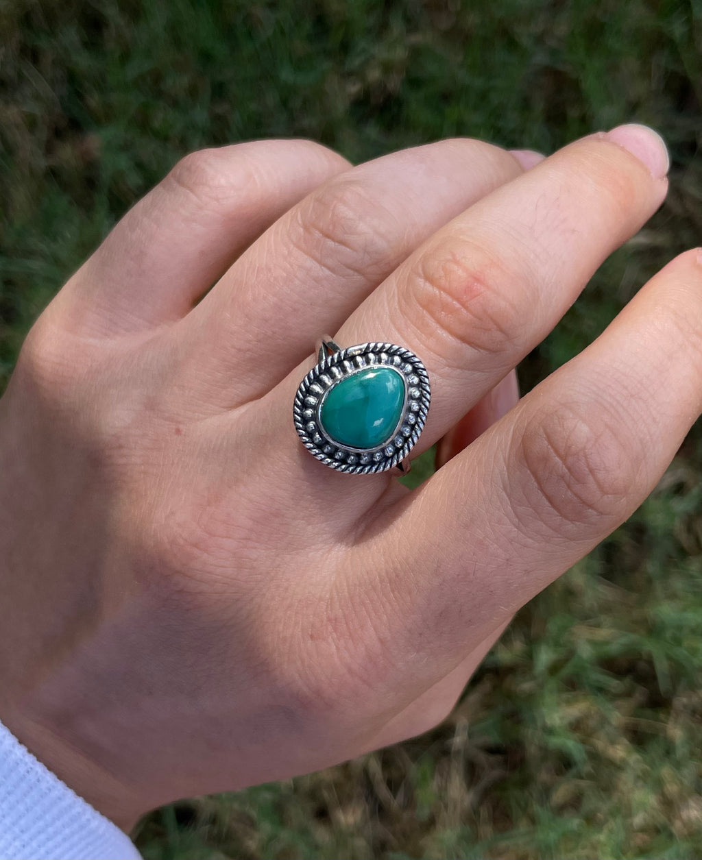 Green Turquoise Teardrop Ring Size 8 | 925 Sterling Silver D307