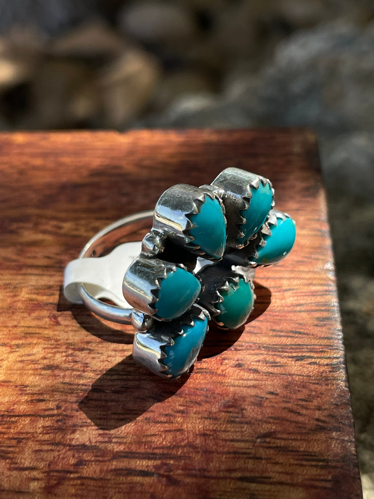 Kingman Turquoise Cluster Ring Size 8 | 925 Sterling Silver D261