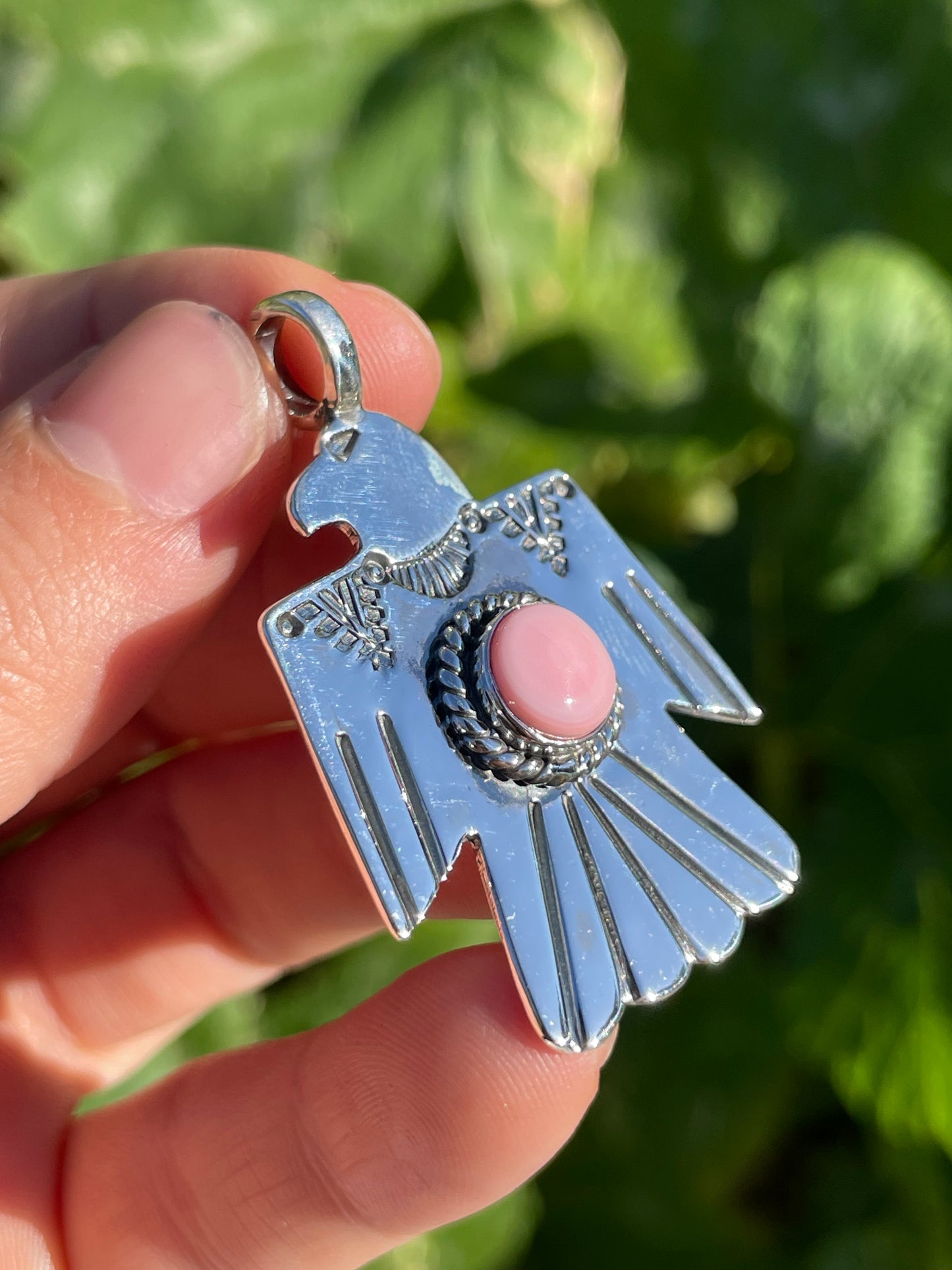 Pink Conch Thunderbird Pendant | Handcrafted Sterling Silver 925 B436