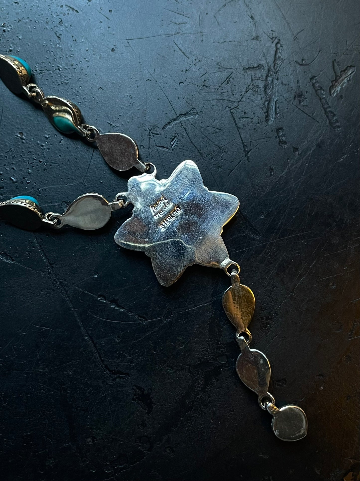 Turquoise Flower Lariat Necklace | Sterling Silver 925 C756