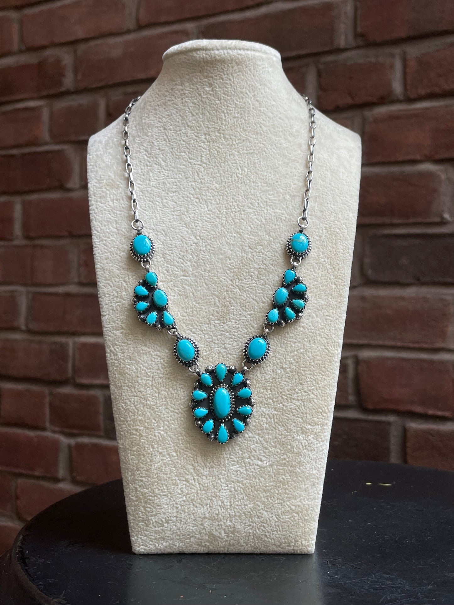 Kingman Turquoise Cluster Statement Necklace | 925 Sterling Silver E614