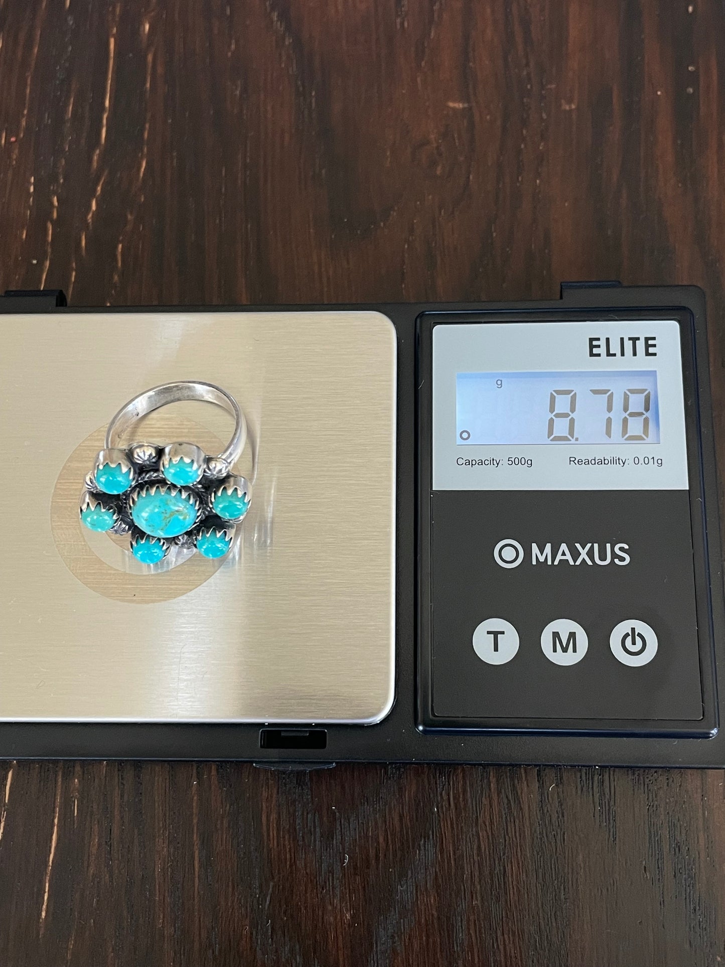 Turquoise Flower Ring Size 9 | Sterling Silver E863