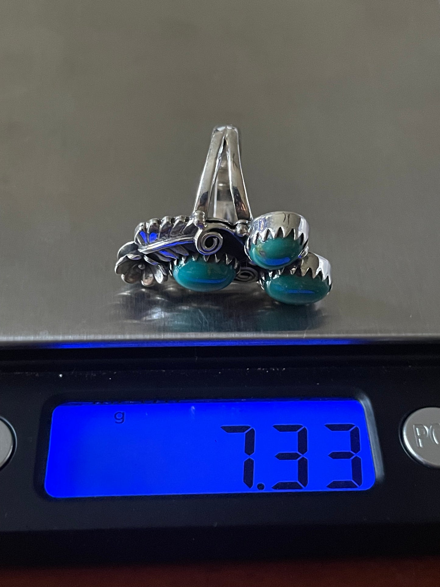 Turquoise Triple Stone Floral Ring Size 6 | Sterling Silver 925 B380