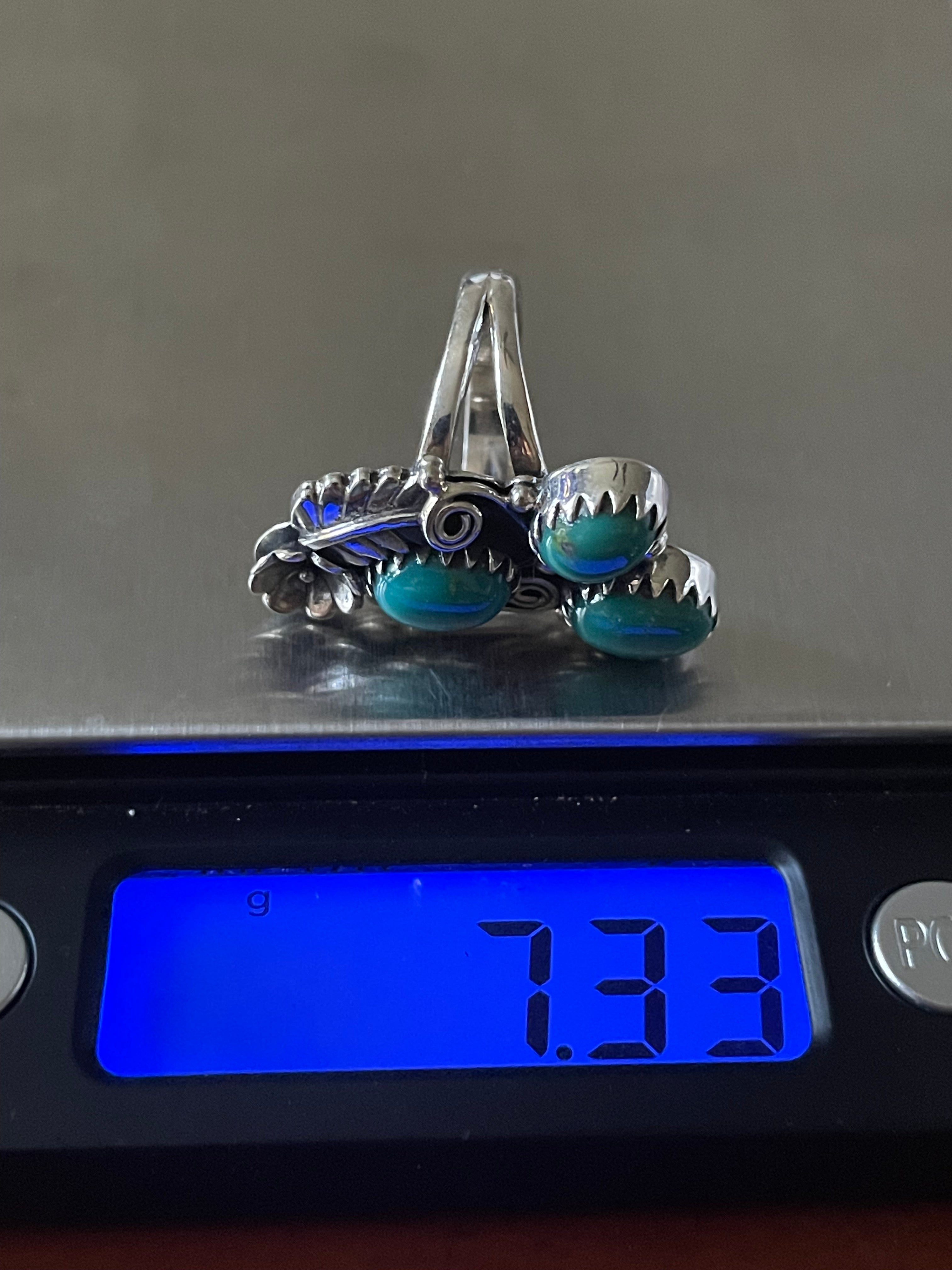 Turquoise Triple Stone Floral Ring Size 6 | Sterling Silver 925 B380
