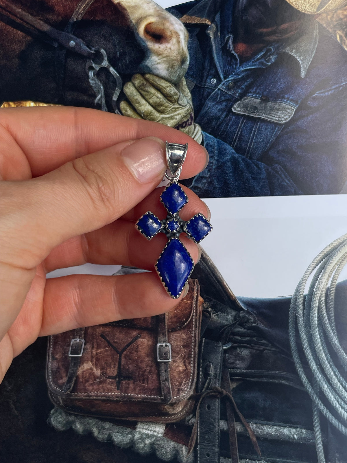 Lapis Lazuli Cross Pendant | 925 Sterling Silver D249
