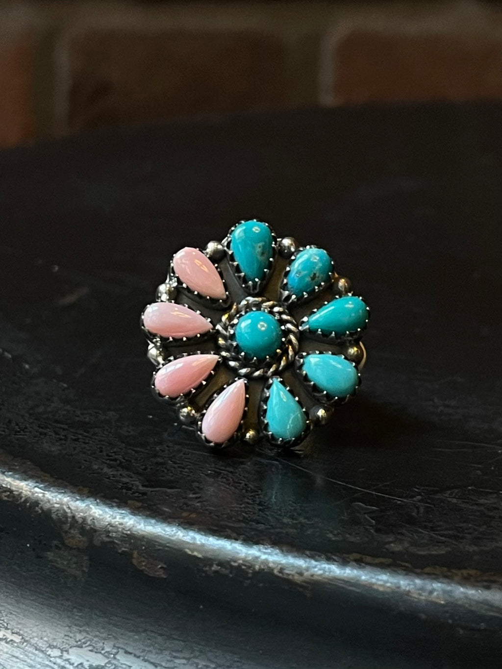 Kingman Turquoise Cluster Ring | Sterling Silver | Size 9 | A349
