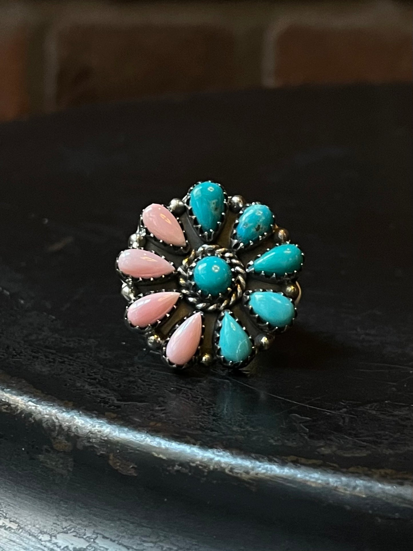 Kingman Turquoise Cluster Ring | Sterling Silver | Size 9 | A349