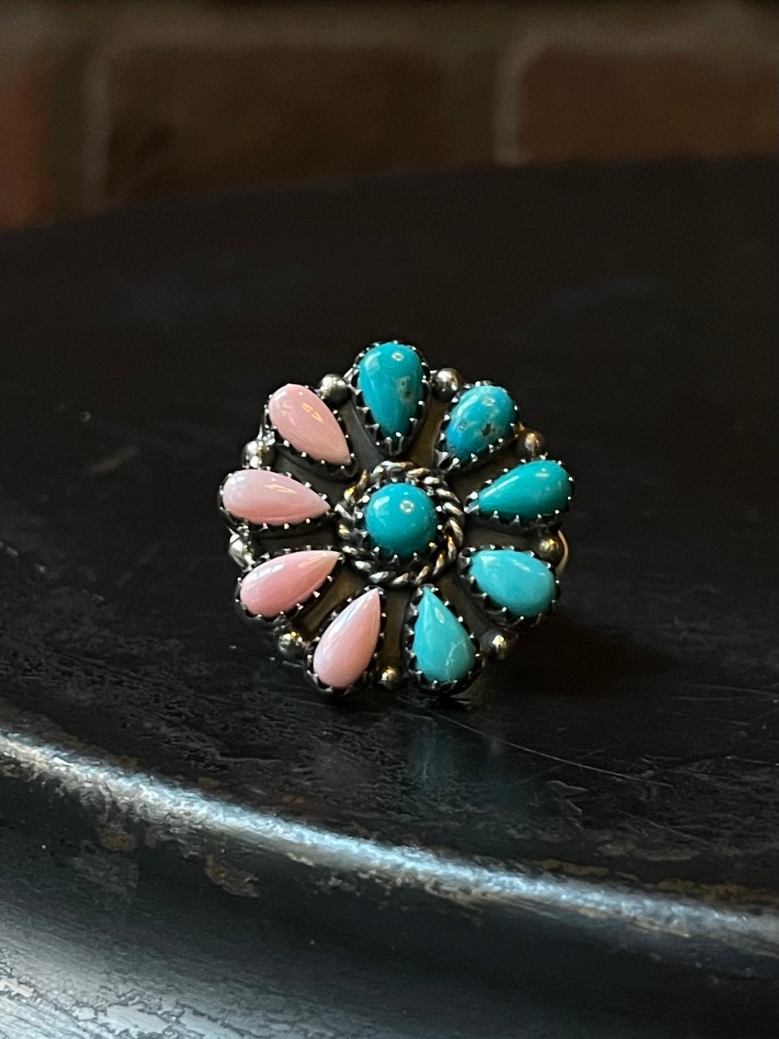Kingman Turquoise Cluster Ring | Sterling Silver | Size 9 | A349