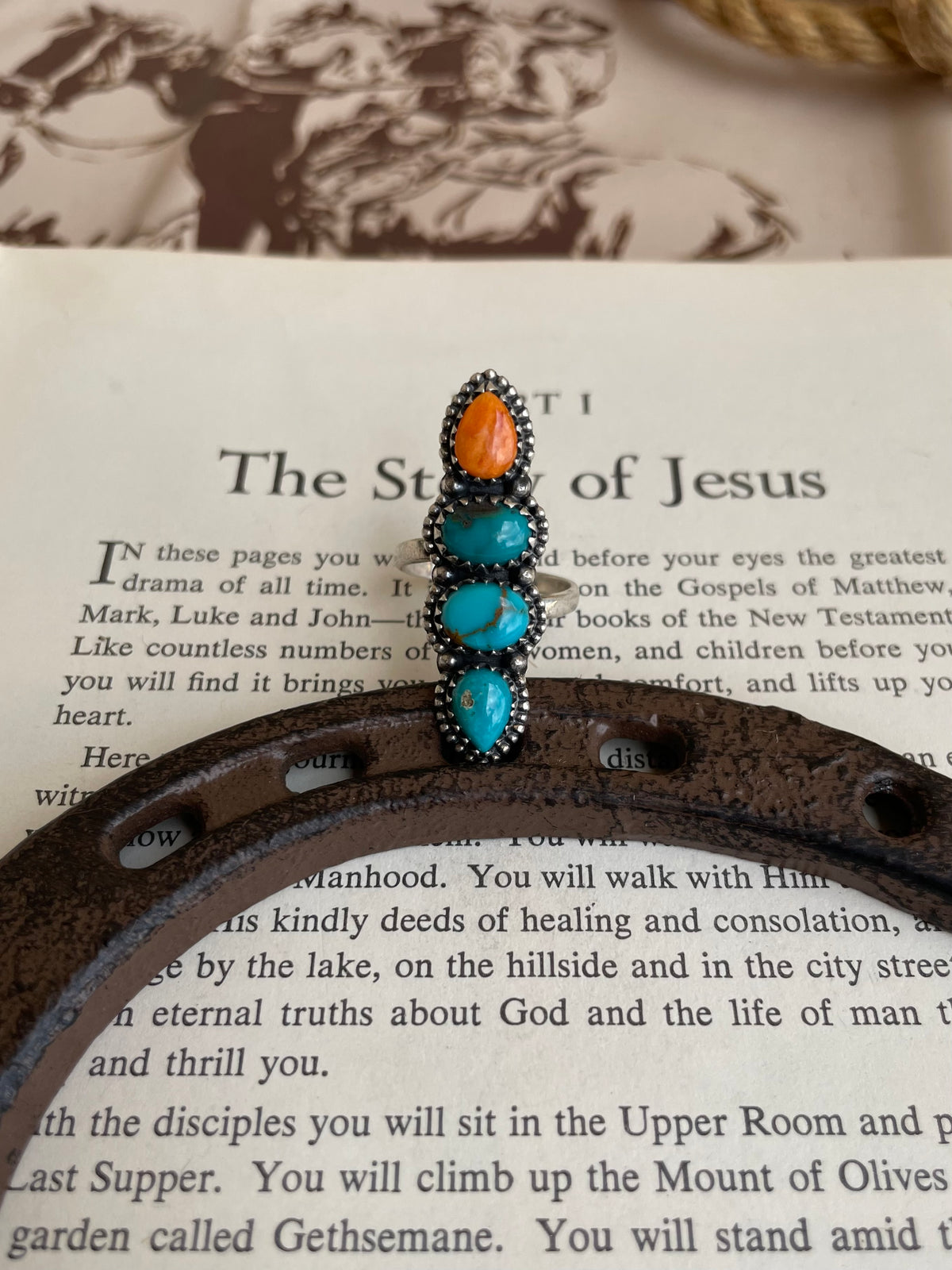 Turquoise & Spiny Oyster Multi-Stone Ring | 925 Sterling Silver Size 8 G818