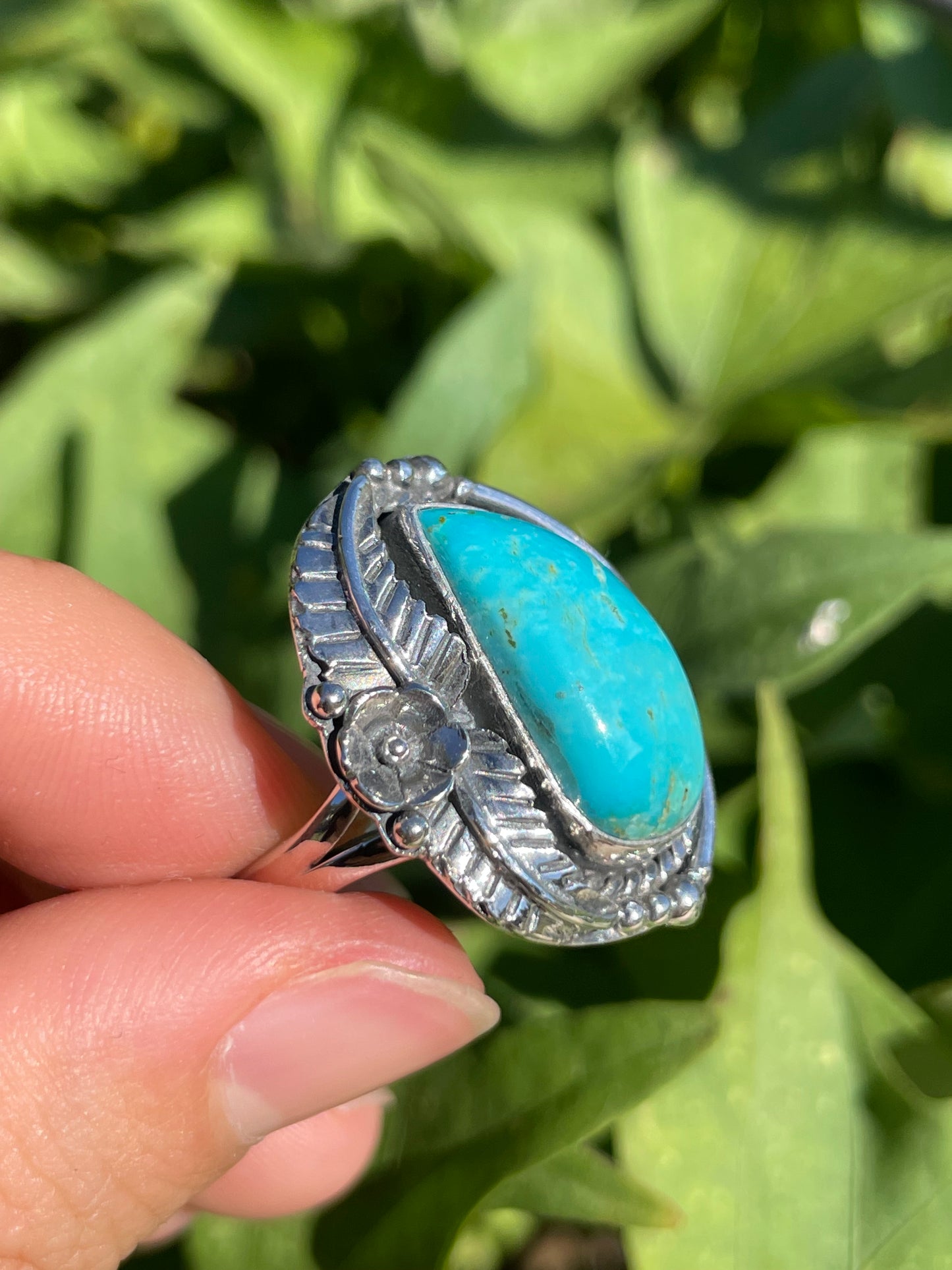 Turquoise Leaf Ring | 925 Sterling Silver Size 8.75 B350
