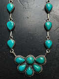 Kingman Turquoise Half Flower Necklace | 925 Sterling Silver G403