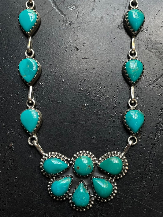 Kingman Turquoise Half Flower Necklace | 925 Sterling Silver G403