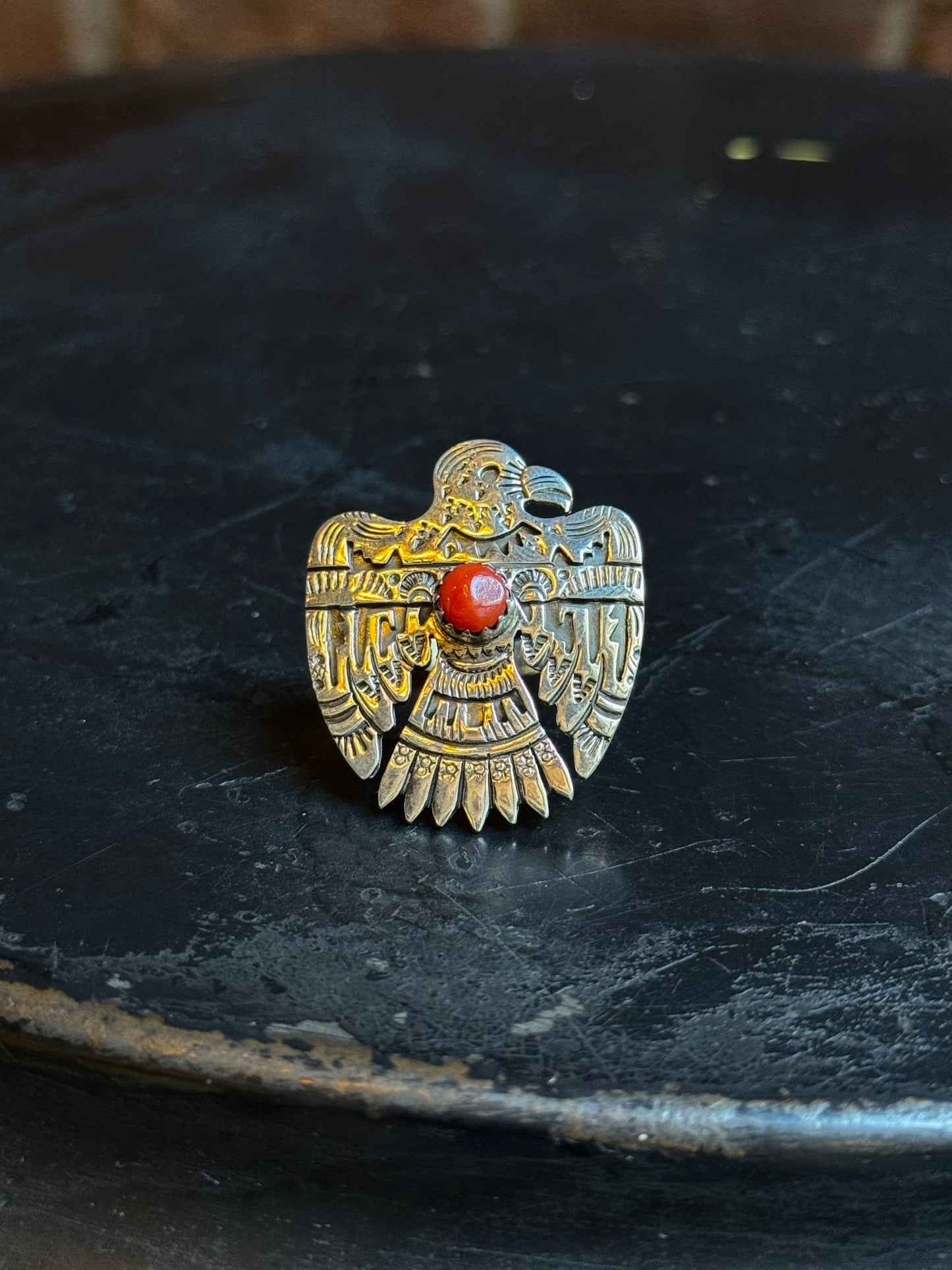 Coral Thunderbird Ring Size 6.5 | 925 Sterling Silver C411