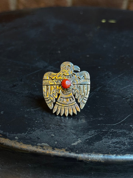 Coral Thunderbird Ring Size 6.5 | 925 Sterling Silver C411